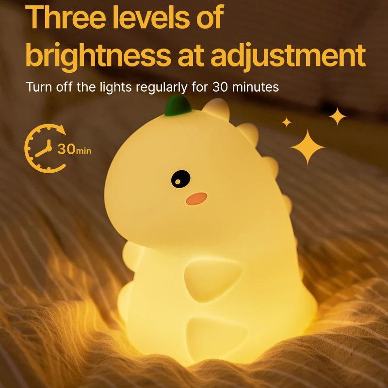 LED Night Light Dinosaur Silicone Night Lamp USB Rechargeable Timing Bedside Table Lamp Room Decor Kids Baby nightlight Gift