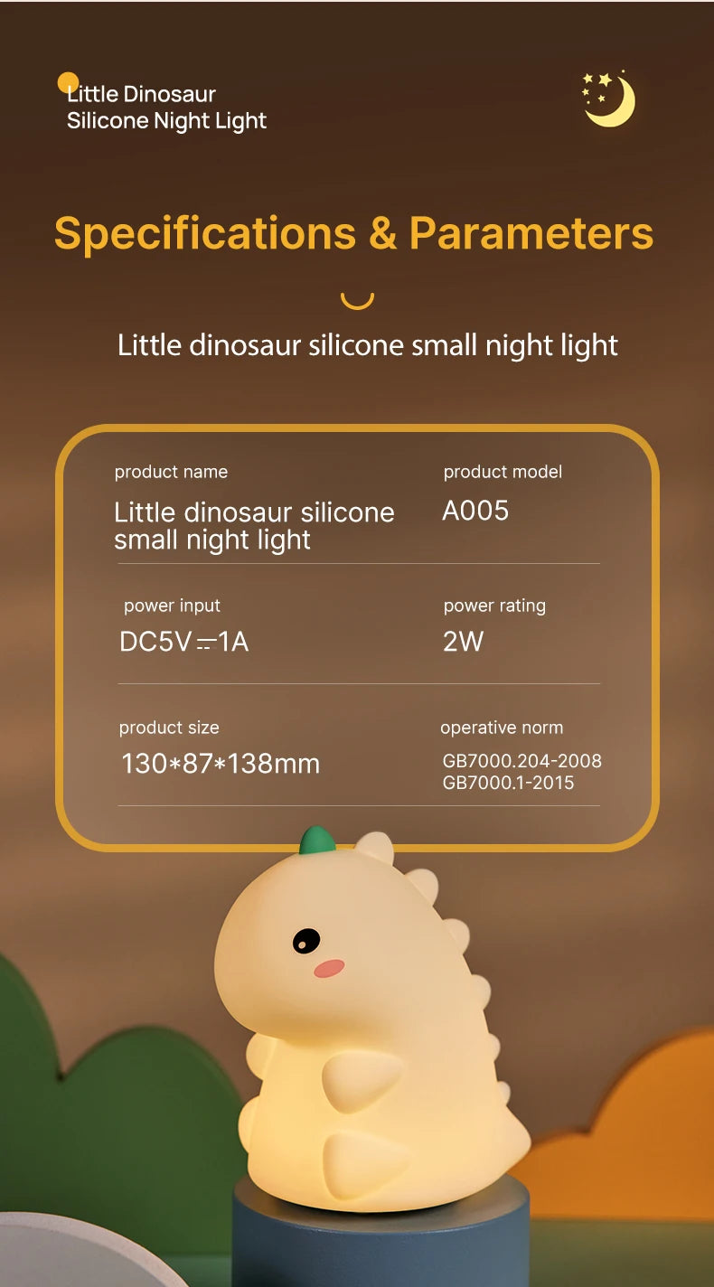 LED Night Light Dinosaur Silicone Night Lamp USB Rechargeable Timing Bedside Table Lamp Room Decor Kids Baby nightlight Gift