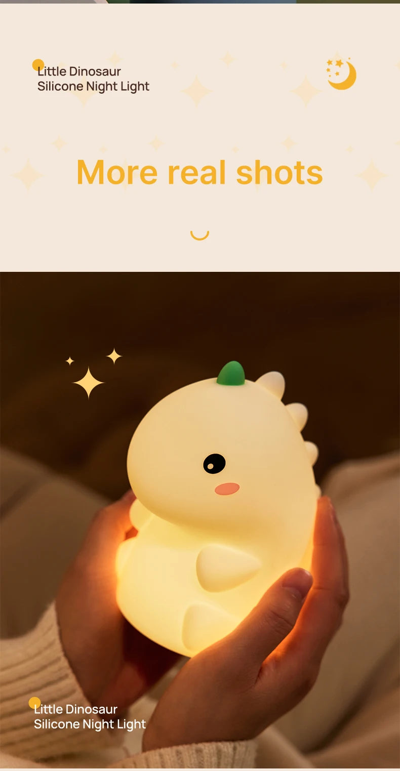 LED Night Light Dinosaur Silicone Night Lamp USB Rechargeable Timing Bedside Table Lamp Room Decor Kids Baby nightlight Gift