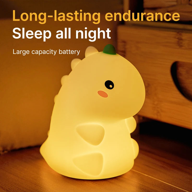 LED Night Light Dinosaur Silicone Night Lamp USB Rechargeable Timing Bedside Table Lamp Room Decor Kids Baby nightlight Gift