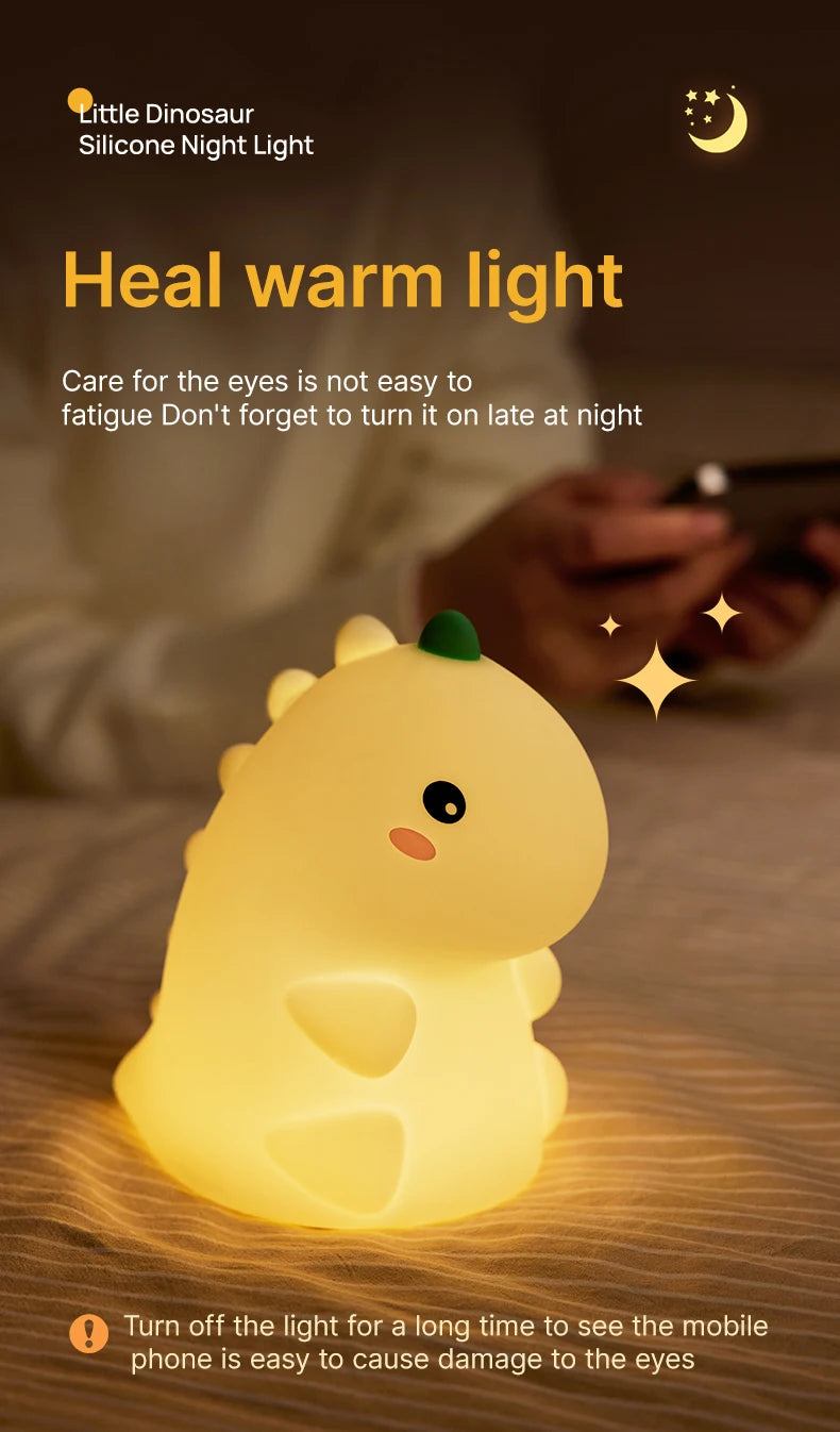 LED Night Light Dinosaur Silicone Night Lamp USB Rechargeable Timing Bedside Table Lamp Room Decor Kids Baby nightlight Gift
