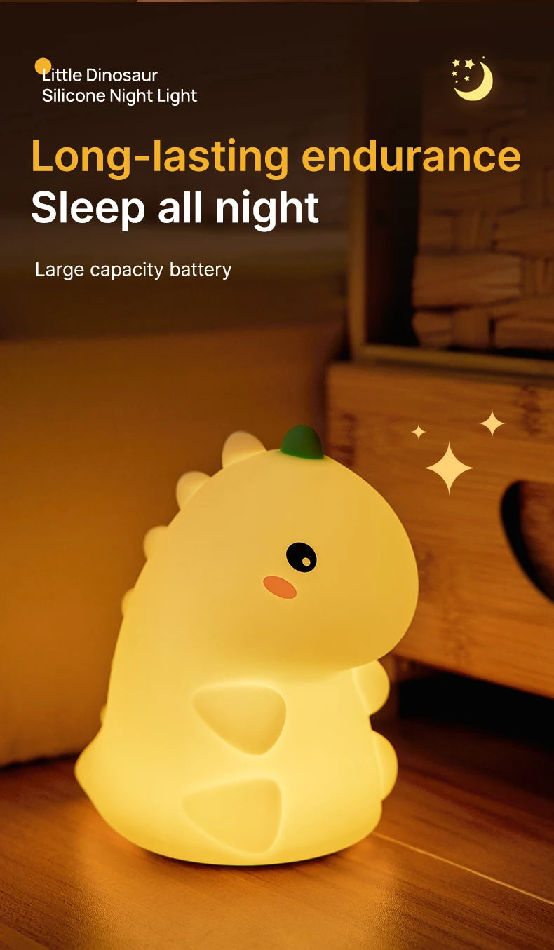 LED Night Light Dinosaur Silicone Night Lamp USB Rechargeable Timing Bedside Table Lamp Room Decor Kids Baby nightlight Gift