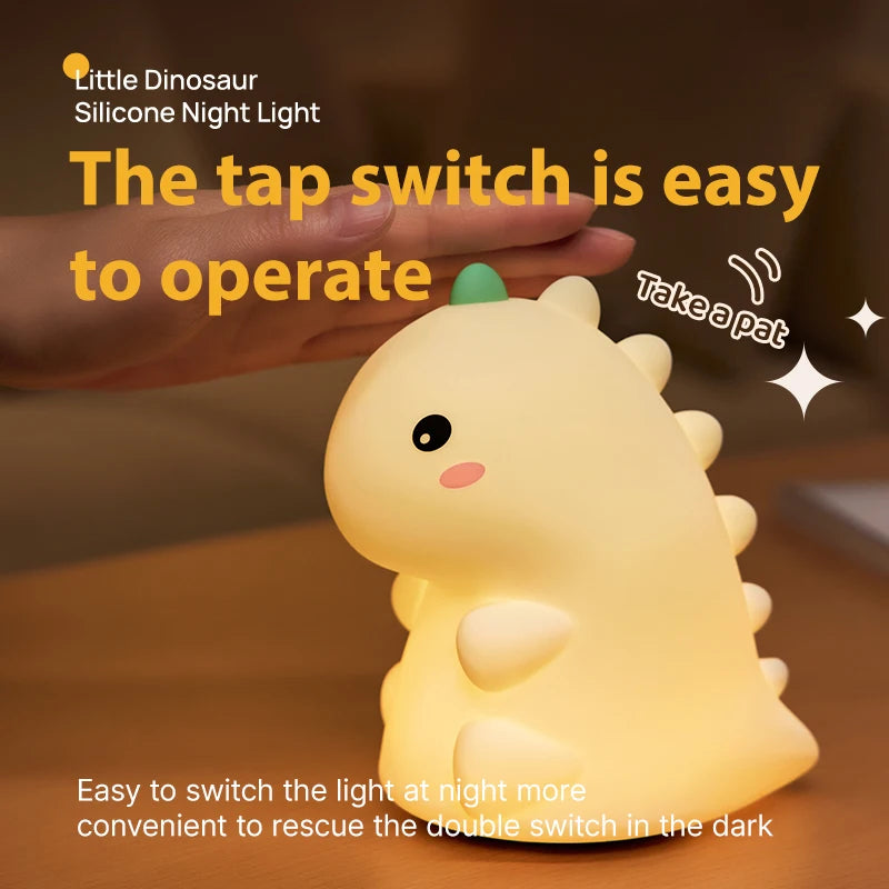 LED Night Light Dinosaur Silicone Night Lamp USB Rechargeable Timing Bedside Table Lamp Room Decor Kids Baby nightlight Gift