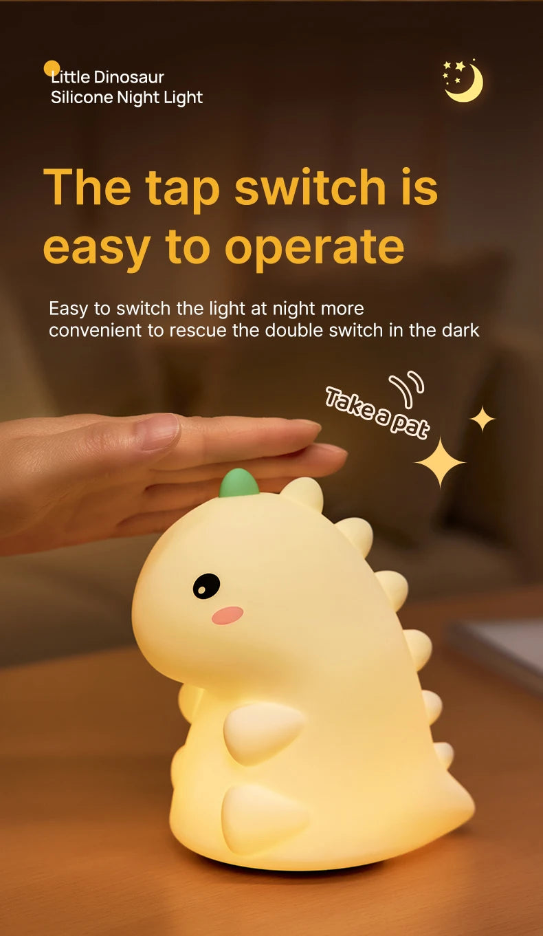 LED Night Light Dinosaur Silicone Night Lamp USB Rechargeable Timing Bedside Table Lamp Room Decor Kids Baby nightlight Gift