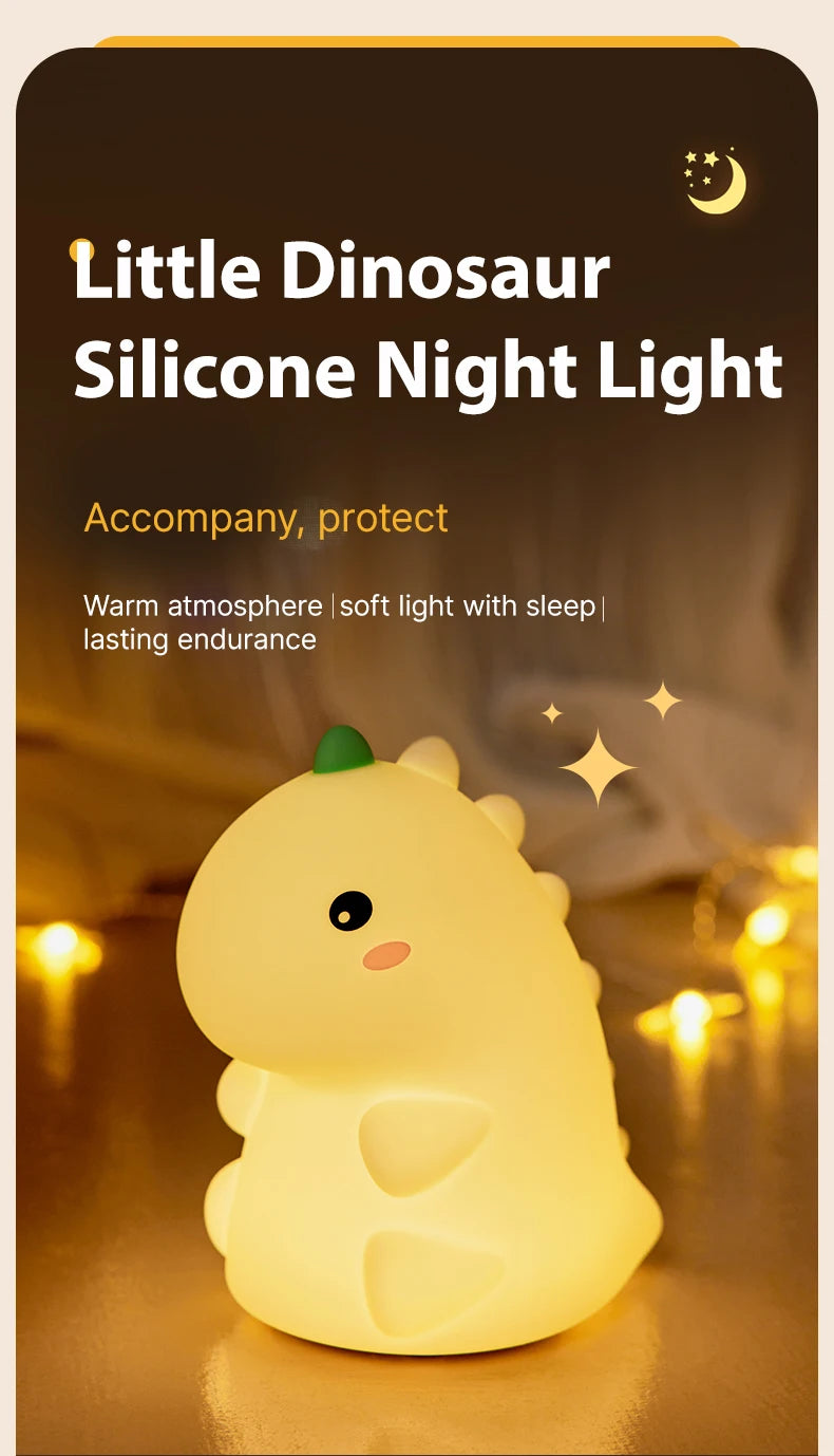 LED Night Light Dinosaur Silicone Night Lamp USB Rechargeable Timing Bedside Table Lamp Room Decor Kids Baby nightlight Gift