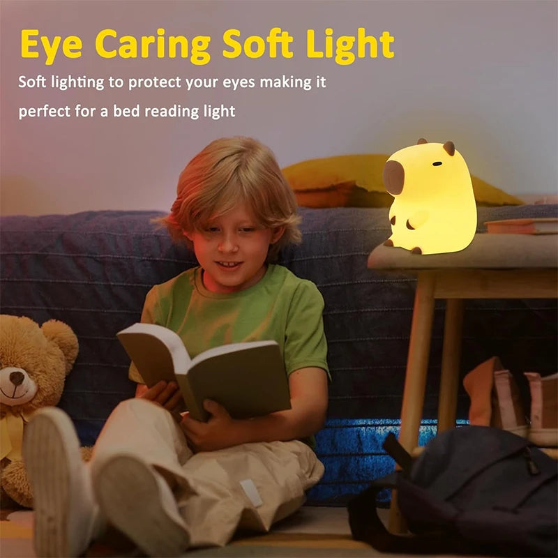 Cute Capybara Night Light Children's Silicone Nightlight Gift USB Rechargeable Animal Touch Bedside Sleep Lamp Decoration