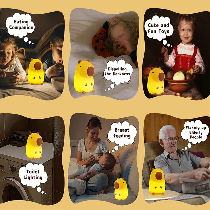 Cute Capybara Night Light Children's Silicone Nightlight Gift USB Rechargeable Animal Touch Bedside Sleep Lamp Decoration
