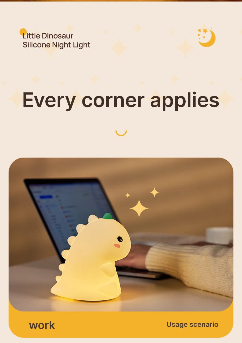 LED Night Light  Dinosaur Silicone Night Lamp USB Rechargeable Timing Bedside Table Lamp Room Decor Kids Baby nightlight Gift
