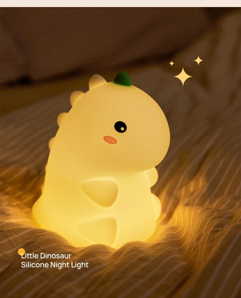 LED Night Light  Dinosaur Silicone Night Lamp USB Rechargeable Timing Bedside Table Lamp Room Decor Kids Baby nightlight Gift